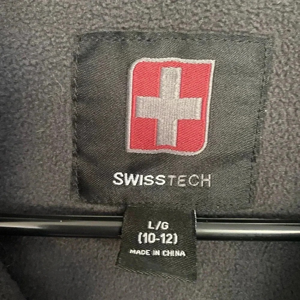 SWISS TECH Boy's Size 10 Winter Jacket Black Green Zip Fleece Lined Large EUC - Picture 2 of 10